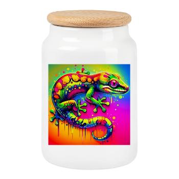 Gecko - Boîte à biscuits avec couvercle en bois - blanc - Devant