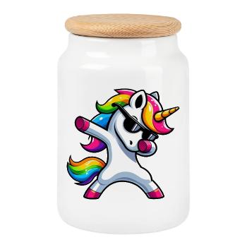 Dabbing Unicorn Dab Unicorn Girl Unicorns - Cookie Jar with Wooden Lid - white - Front