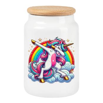 Dabbing Unicorn Dab Unicorn Girl Unicorns - Cookie Jar with Wooden Lid - white - Front