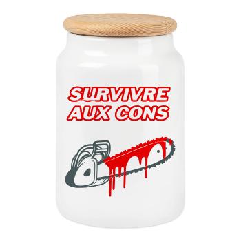 Surviving the idiots - Cookie Jar with Wooden Lid - white - Front