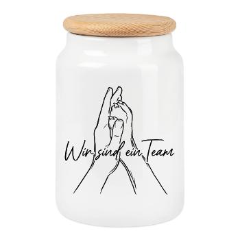 Hand + Hundepfote - High Five - Wir sind ein Team - Keksdose mit Holzdeckel - Weiß - Vorne