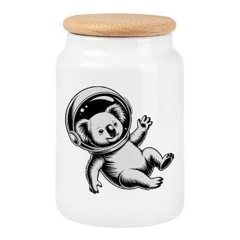 Koala dans l'espace - Logo Cool Astonomy - Boîte à biscuits avec couvercle en bois - blanc - Devant