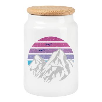 Berge Retro Sonne - Keksdose mit Holzdeckel - Weiß - Vorne