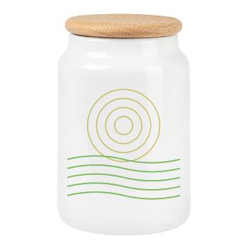 Abstraktes Sonnensymbol und Linien - Keksdose mit Holzdeckel - Weiß - Vorne