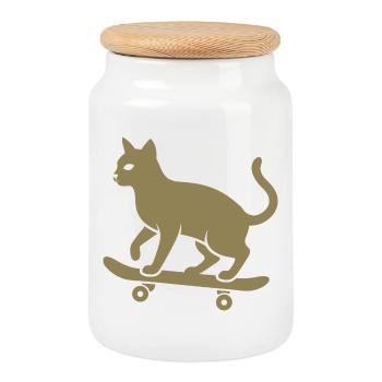 Cool Cat Skateboarder Silhouette Minimaliste - Boîte à biscuits avec couvercle en bois - blanc - Devant
