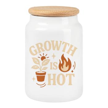 Growth is Hot Plant Fire Motivational Design - Cookie Jar with Wooden Lid - white - Front