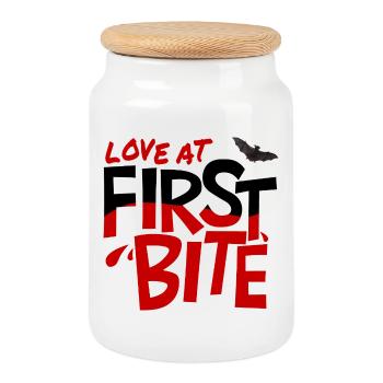 Love_at_first_bite - Cookie Jar with Wooden Lid - white - Front