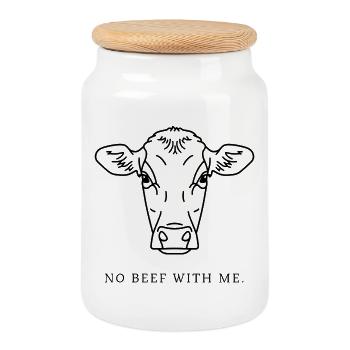 No Beef With Me – Lustiges Vegan Veggie Design - Keksdose mit Holzdeckel - Weiß - Vorne
