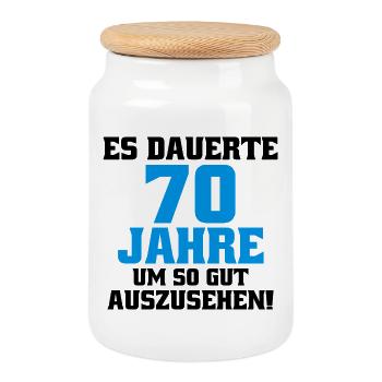 70 Jahre Spruch Lustig Männer Geburtstag - Keksdose mit Holzdeckel - Weiß - Vorne