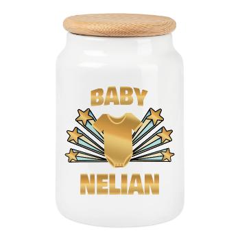 Nelian comme naissance - Boîte à biscuits avec couvercle en bois - blanc - Devant