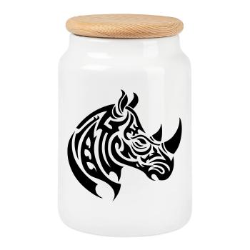 Tribal du rhinocéros - Boîte à biscuits avec couvercle en bois - blanc - Devant