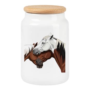 Impression de cheval élégant - Boîte à biscuits avec couvercle en bois - blanc - Devant