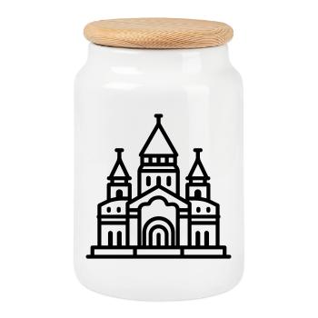 cathedral - Cookie Jar with Wooden Lid - white - Front