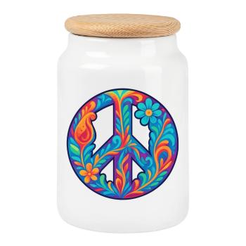 motif floral symbole de paix design - Boîte à biscuits avec couvercle en bois - blanc - Devant