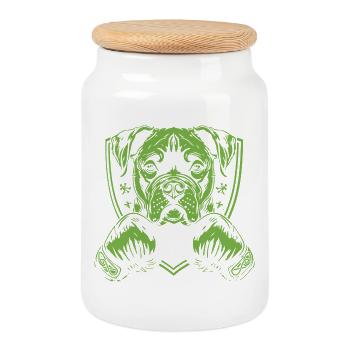 Boxer pour chien - Boîte à biscuits avec couvercle en bois - blanc - Devant