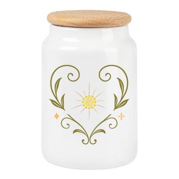 Edelweiss Heart Vintage Folk Festival Design - Cookie Jar with Wooden Lid - white - Front