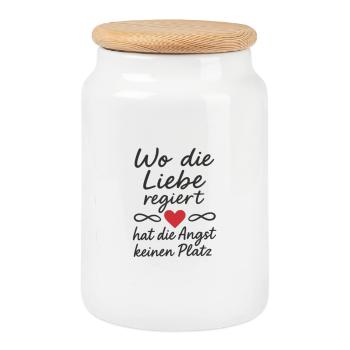 Citation d'amour et de peur en noir et rouge - Boîte à biscuits avec couvercle en bois - blanc - Devant