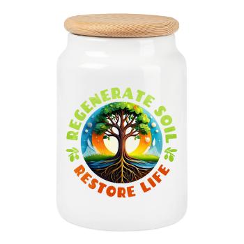 Lively tree representation for nature - Cookie Jar with Wooden Lid - white - Front