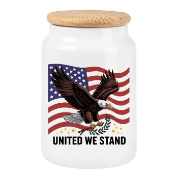 Eagle and Flag - Cookie Jar with Wooden Lid - white - Front