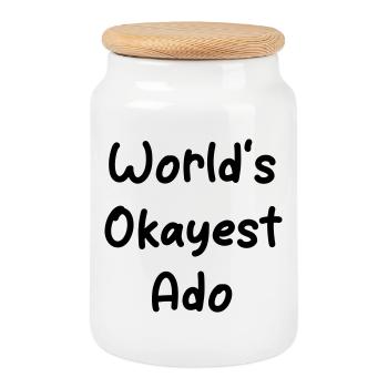 World’s Okayest Ado - Conception du nom - Boîte à biscuits avec couvercle en bois - blanc - Devant