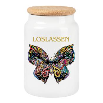 magic butterfly LET GO - Cookie Jar with Wooden Lid - white - Front