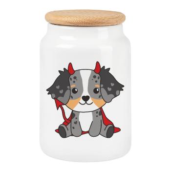 Berger Australien Joyeux Halloween Diable Costume - Boîte à biscuits avec couvercle en bois - blanc - Devant