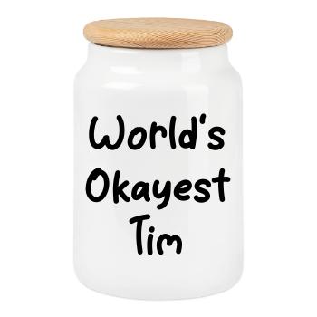 s_okayest_Tim monde - Boîte à biscuits avec couvercle en bois - blanc - Devant