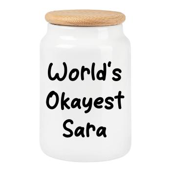 World's okayest Sara - Cookie Jar with Wooden Lid - white - Front