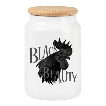 Ayam Cemani Black Beauty - Keksdose mit Holzdeckel - Weiß - Vorne