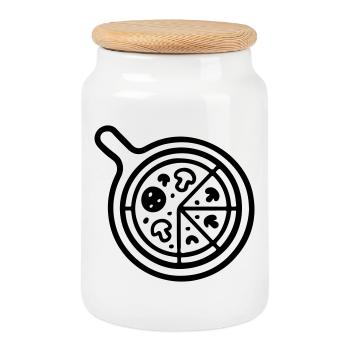 Icône de la pizzeria Pizza - Boîte à biscuits avec couvercle en bois - blanc - Devant