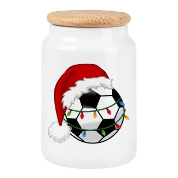 Noël du football - Boîte à biscuits avec couvercle en bois - blanc - Devant