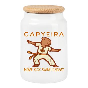 Capybara Arts Martiaux Dancing Design - Boîte à biscuits avec couvercle en bois - blanc - Devant