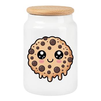 Biscuit kawaii aux pépites de chocolat - Boîte à biscuits avec couvercle en bois - blanc - Devant