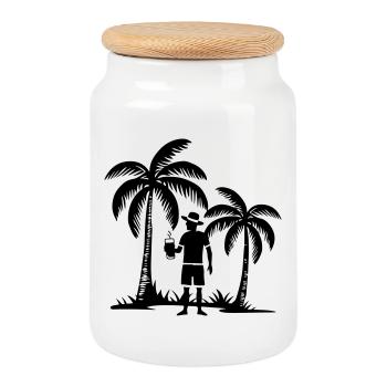 Vacances Plage Palmiers - Boîte à biscuits avec couvercle en bois - blanc - Devant