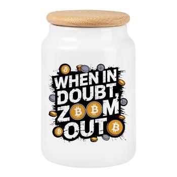 Conception de motivation pour les cryptomonnaies, Zoom arrière - Boîte à biscuits avec couvercle en bois - blanc - Devant