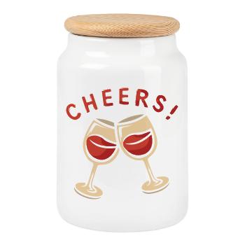 Cheers! Zwei Weingläser - Keksdose mit Holzdeckel - Weiß - Vorne