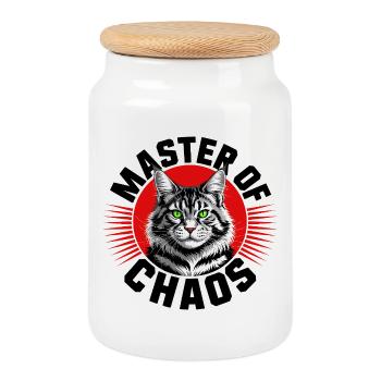 Maître du chat du chaos - Boîte à biscuits avec couvercle en bois - blanc - Devant