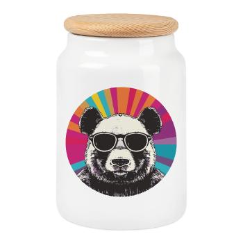 Bear portrait with retro sunglasses - Cookie Jar with Wooden Lid - white - Front