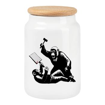 Un juge singe frappe des manifestants - Boîte à biscuits avec couvercle en bois - blanc - Devant