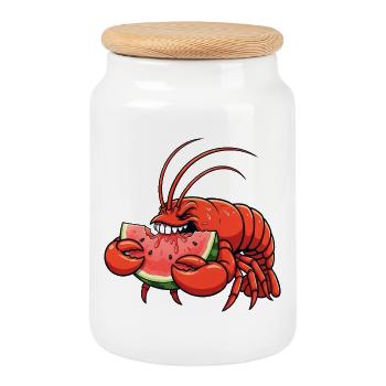 homard doux dessin animé d’été pastèque fruité - Boîte à biscuits avec couvercle en bois - blanc - Devant