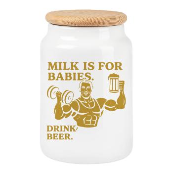 Bold Manly Drink Quote Design - Cookie Jar with Wooden Lid - white - Front