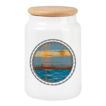 Sunset on the water - Cookie Jar with Wooden Lid - white - Front