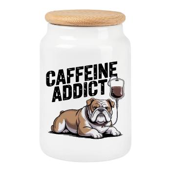 Bouledogue accro à la caféine - Boîte à biscuits avec couvercle en bois - blanc - Devant