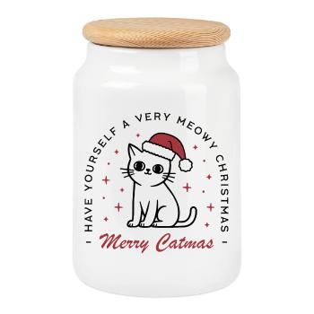 Weihnachtskatzenliebhaber lustige, fröhliche Catmas - Keksdose mit Holzdeckel - Weiß - Vorne