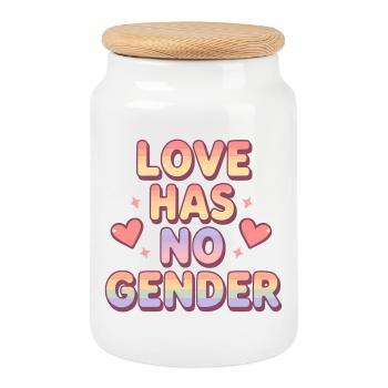 Love Has No Gender – Rainbow Typography Design - Cookie Jar with Wooden Lid - white - Front