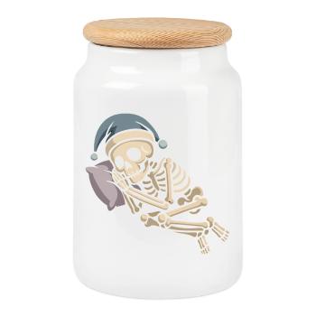 Skeleton with Santa hat - Cookie Jar with Wooden Lid - white - Front
