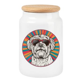 Casual dog with sunglasses - Cookie Jar with Wooden Lid - white - Front