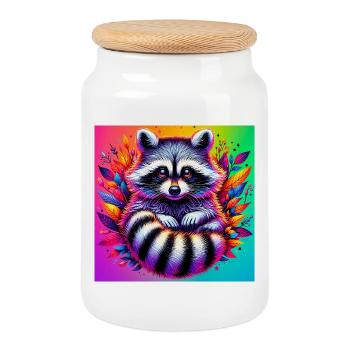 Waschbär - Keksdose mit Holzdeckel - Weiß - Vorne