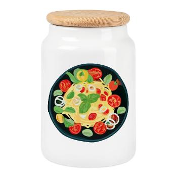 Fresh pasta with tomatoes and basil - Cookie Jar with Wooden Lid - white - Front