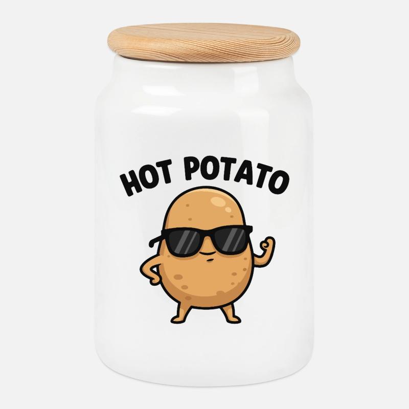 Spud with Attitude - Cookie Jar with Wooden Lid - white
